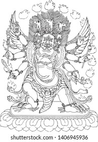 Tibetan Buddhism Thangka line drawing vector