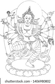 Tibetan Buddhism Thangka line drawing vector