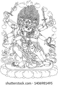 Tibetan Buddhism Thangka line drawing vector