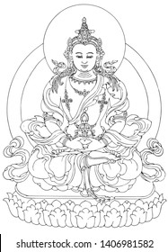 Tibetan Buddhism Thangka line drawing vector