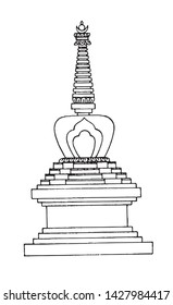 
Tibetan Buddhist stupa line drawing