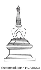 
Tibetan Buddhist stupa line drawing