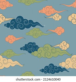 Tibetan or chinese seamless pattern in ancient style.Traditional oriental ornament.Clouds floating in the sky.
