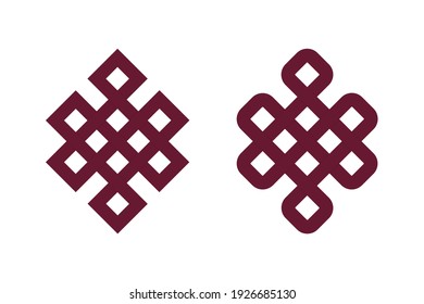 Tibetan endless knot - Shrivatsa. Tibet Buddhism sacral symbol isolated on white background. Vector illustration 