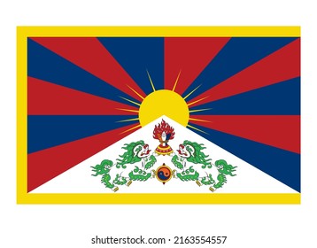 Tibetan flag icon vector. Free Tibet flag design element. Flag of tibet icon isolated on a white background
