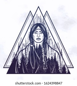 Tibetan man on the background of the forest