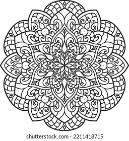 Tibetan Mandala Decorative Ornament Design For Coloring Page, Greeting Card, Invitation, Tattoo, Yoga And Spa Symbol. Vector Illustration