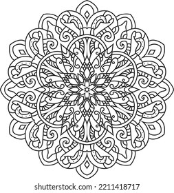 Tibetan Mandala Decorative Ornament Design For Coloring Page, Greeting Card, Invitation, Tattoo, Yoga And Spa Symbol. Vector Illustration