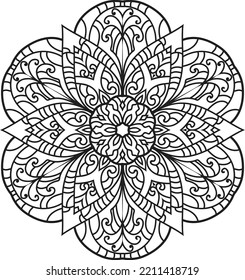 Tibetan Mandala Decorative Ornament Design For Coloring Page, Greeting Card, Invitation, Tattoo, Yoga And Spa Symbol. Vector Illustration