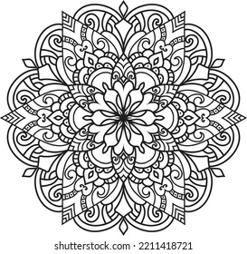 Tibetan Mandala Decorative Ornament Design For Coloring Page, Greeting Card, Invitation, Tattoo, Yoga And Spa Symbol. Vector Illustration