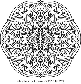 Tibetan Mandala Decorative Ornament Design For Coloring Page, Greeting Card, Invitation, Tattoo, Yoga And Spa Symbol. Vector Illustration