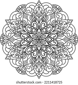 Tibetan Mandala Decorative Ornament Design For Coloring Page, Greeting Card, Invitation, Tattoo, Yoga And Spa Symbol. Vector Illustration