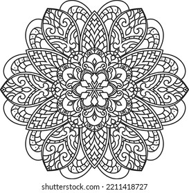 Tibetan Mandala Decorative Ornament Design For Coloring Page, Greeting Card, Invitation, Tattoo, Yoga And Spa Symbol. Vector Illustration