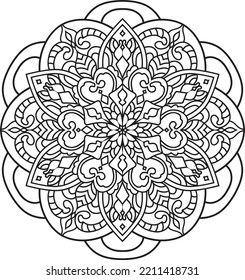 Tibetan Mandala Decorative Ornament Design For Coloring Page, Greeting Card, Invitation, Tattoo, Yoga And Spa Symbol. Vector Illustration