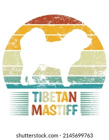 Tibetan Mastiff Retro Vintage Sunset T-shirt Design template, Tibetan Mastiff on Board, Car Window Sticker, POD, cover, Isolated white background, White Dog Silhouette Gift for Tibetan Mastiff Lover