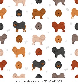 Tibetischer Mastiff nahtloses Muster. Unterschiedliche Posen, Farben für die Fellfarbe.  Vektorgrafik