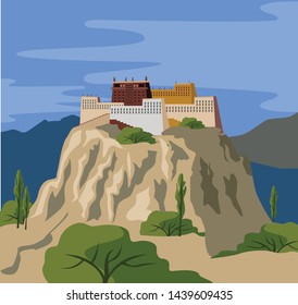 tibetan monastery on mountain landscape