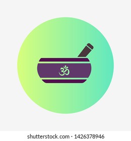 Tibetan singing bowl flat icon in the circle with a bright gradien and om symbol. Meditation instrument and Healing music therapy for relaxation and spirituality