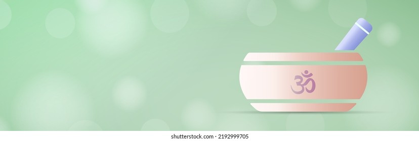 Tibetan Singing Bowls - horizontal healing meditation with pure positive vibes concept banner with blurred bokeh background and copy space for your text