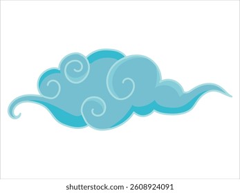 Tibetan sky. Blue Asian cloud with moon, sun and stars. Japanese Korean Chinese cloud style. Asian traditional ornaments. Vector illustration