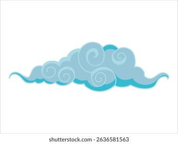 Tibetan sky. Blue Asian cloud with moon, sun and stars. Japanese Korean Chinese cloud style. Asian traditional ornaments. Vector illustration