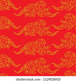 Tibetan sky seamless pattern elegant style gold color. Oriental traditional ornament for holiday card, invitation, party poster, flyer, decor element. Clouds in the sky. Vector 10 eps