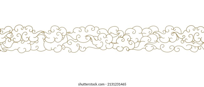 Tibetan sky seamless pattern elegant style gold line. Oriental traditional ornament for holiday card, invitation, party poster, flyer, decor element. Clouds in the sky. Vector 10 eps