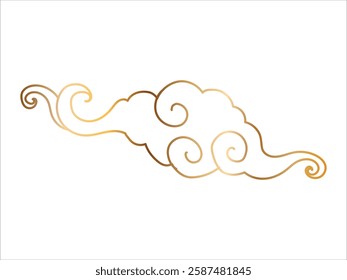 Tibetan sky. Smoke. Golden Asian cloud with moon, sun and stars. Japanese Korean Chinese cloud style. Asian traditional ornaments. Vector illustration