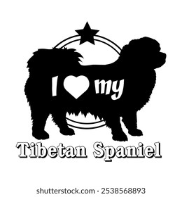 Tibetano Spaniel perro silueta, me encanta mi perro, perro, razas de perro, logotipo, Vector, silueta, animal, ilustración, icono, signo, negro, mascota,