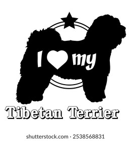 Tibetan Terrier dog silhouette, i love my dog,  dog, dog breeds, logo, vector, silhouette, animal, illustration, icon, sign, black, pet,