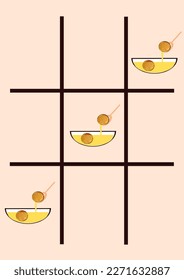 Tic Tac Toc or X and O game played here with Indian cuisine 'Gulab jamun' a vector representation.