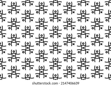 Tic Tac Toe. Black and white seamless pattern full od tic tac toe, Noughts and crosses, Xs and Os