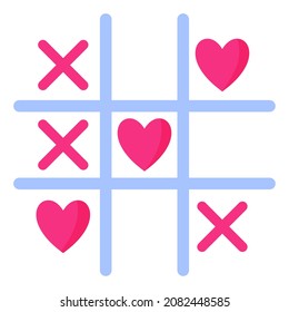 Tic tac toe board game. Wedding and valentine day concept. Vector cartoon isolated illustration.