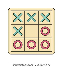 Tic Tac Toe Board Icon Illustration with bright color palette in flat design style. Perfect for game themed designs and projects.
