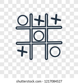 Tic tac toe concept vector linear icon isolated on transparent background, Tic tac toe concept transparency concept in outline style
