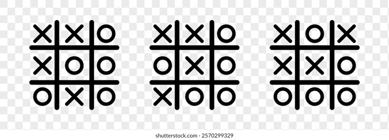 Tic tac toe doodle. Hand drawn sketch tic tac toe kids game. X-O children game set. Win in tic tac toe.