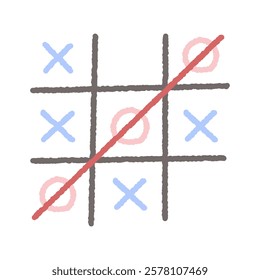 Tic tac toe doodle. Playing game. Hand drawn style decorative vector design isolated illustration.