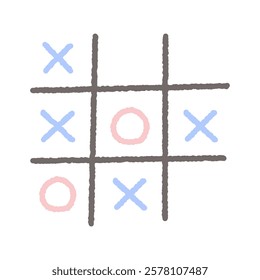 Tic tac toe doodle. Playing game. Hand drawn style decorative vector design isolated illustration.