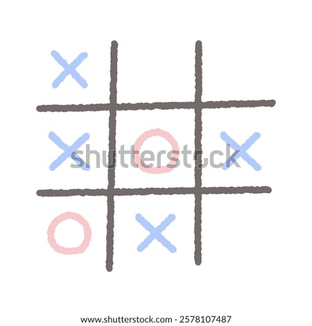 Tic tac toe doodle. Playing game. Hand drawn style decorative vector design isolated illustration.