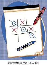 TIC TAC TOE. Drawing paper with crayons and tic-tac-toe game. Add your own game or drawings. EPS8 compatible.