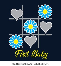 Tic Tac Toe First Baby Groovy Flowers Shirt Design
