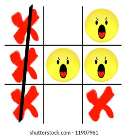 Zehenspiel mit wütendem Smiley-Gesicht, verliert - Vektorgrafik