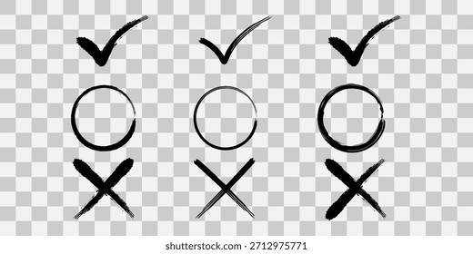 Tic tac toe game board with checkmarks and crosses