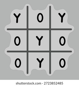 Tic tac Toe Spielbrett zeigt eine endgültige Konfiguration mit mehreren y und o Platzierungen, was zu einer komplexen Pattsituation.