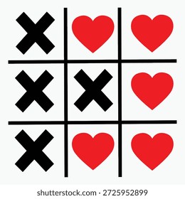 Tic tac toe tablero de juego con corazones y cruces