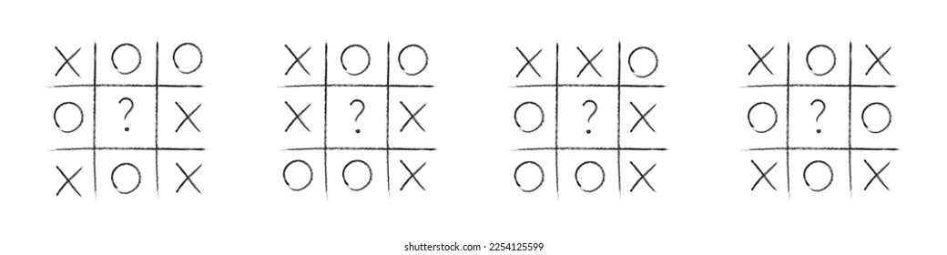 Juego de competición de tac tac toe. noughts y cruza el pincel negro grunge en el dibujo de mano. Ilustraciones vectoriales gráficas aisladas