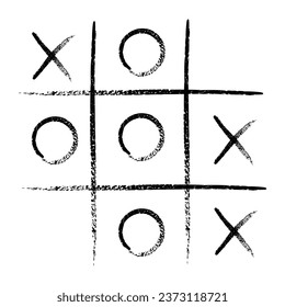 Tic tac toe game competition set. noughts and crosses black grunge brush in Hand draw. Graphic vector illustrations isolated