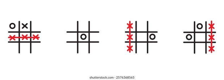 Tic tac toe game competition set. noughts and crosses black grunge brush in Hand draw. Graphic vector illustrations isolated
