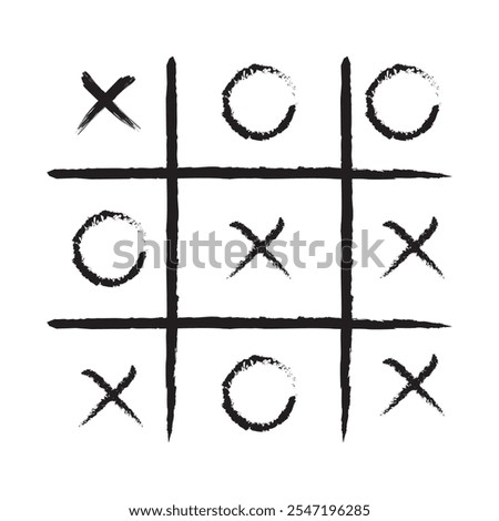 Tic tac toe game competition set. noughts and crosses black grunge brush in Hand draw. Graphic vector illustrations isolated