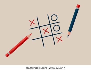 Tic Tac Toe game. Creativity ideas on ox game, business development and competition for success. Flat vector illustration. 